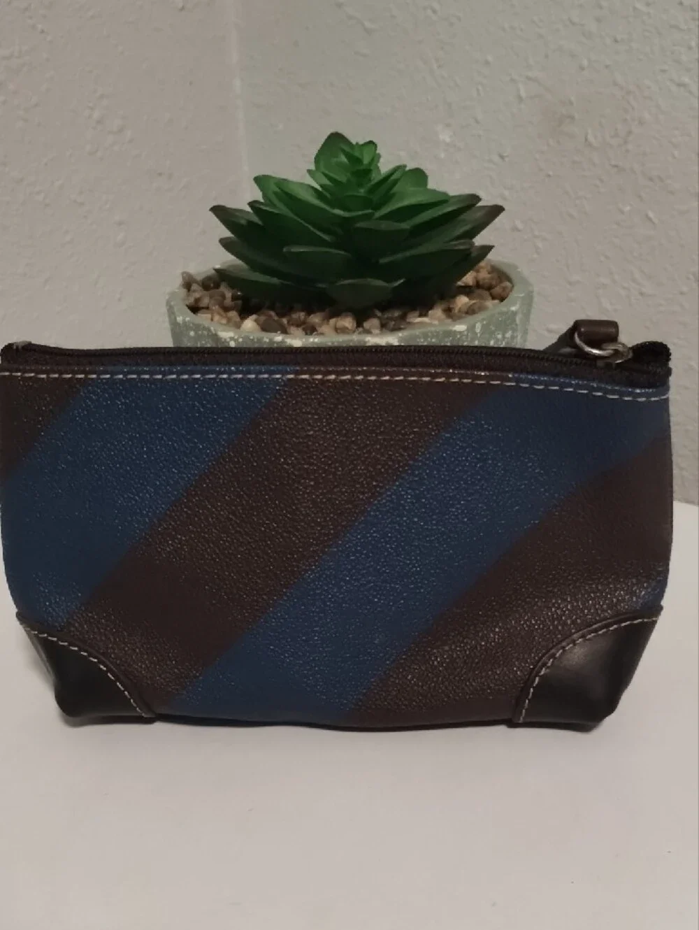 Dooney & Bourke Navy and Brown Striped Toiletry Pouch